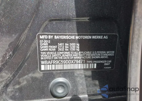 2013 BMW 550I z USA, uszkodzony, nr VIN WBAFR9C59DDX79471